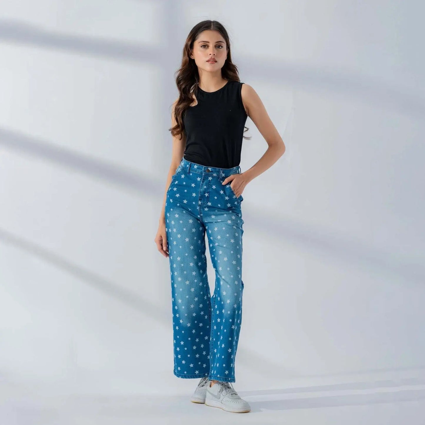 Printed  Blue jeans Slash Slub