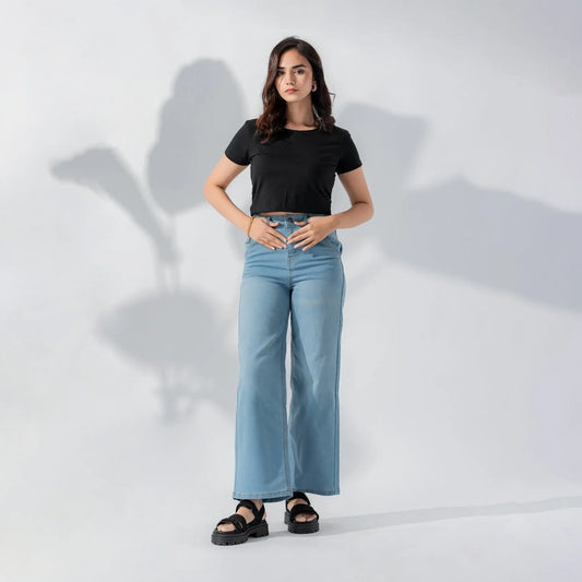 The Wide Leg Blue Jeans Slash Slub