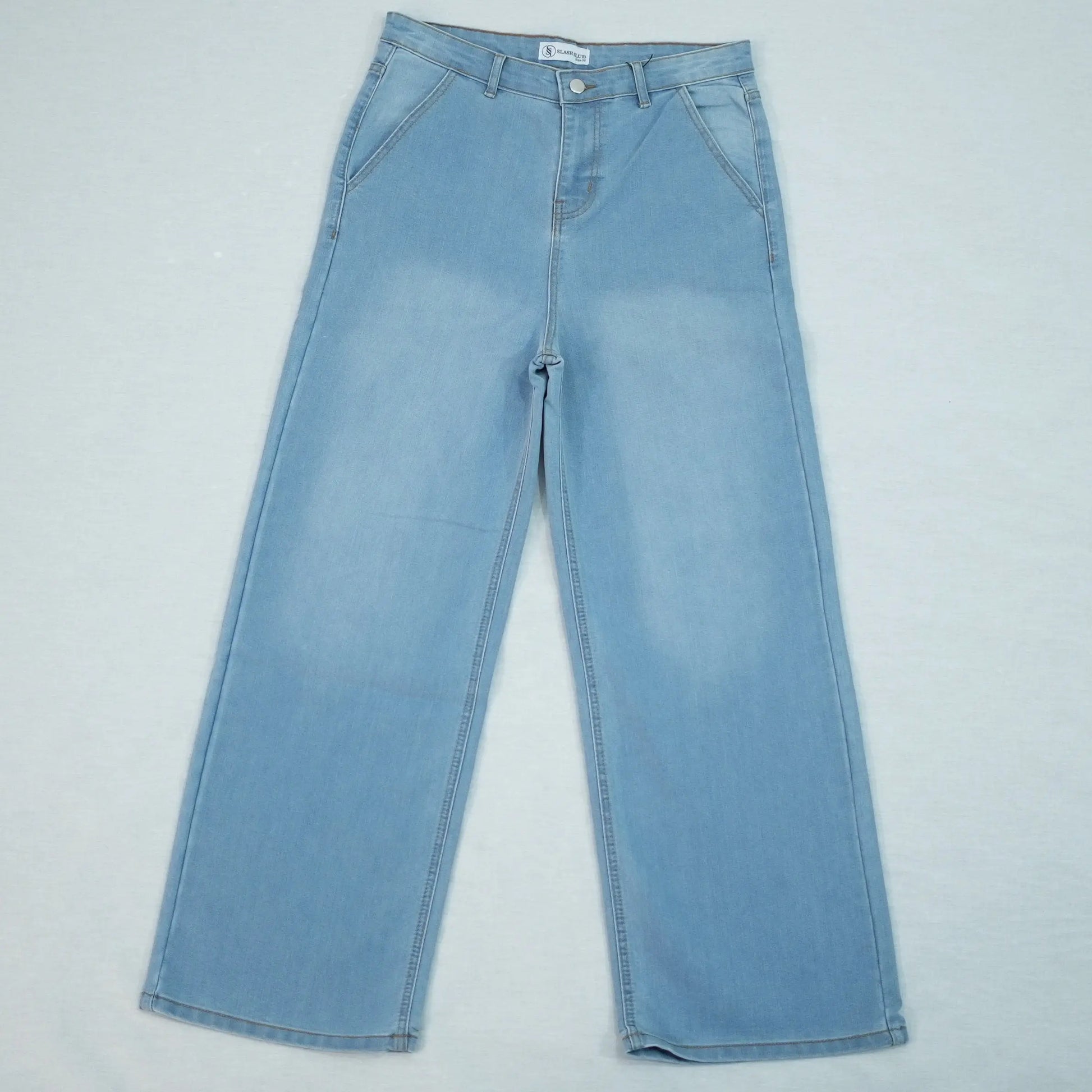 The Wide Leg Blue Jeans Slash Slub